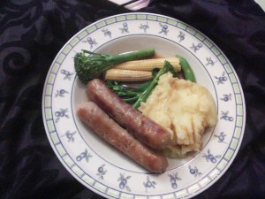 sausage mash and veg