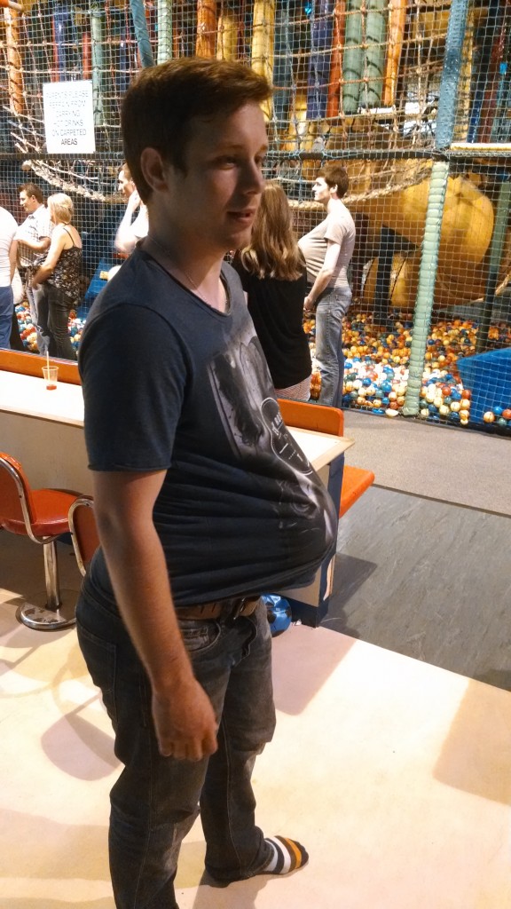 Dan's pregnant belly at Go Kidz Go