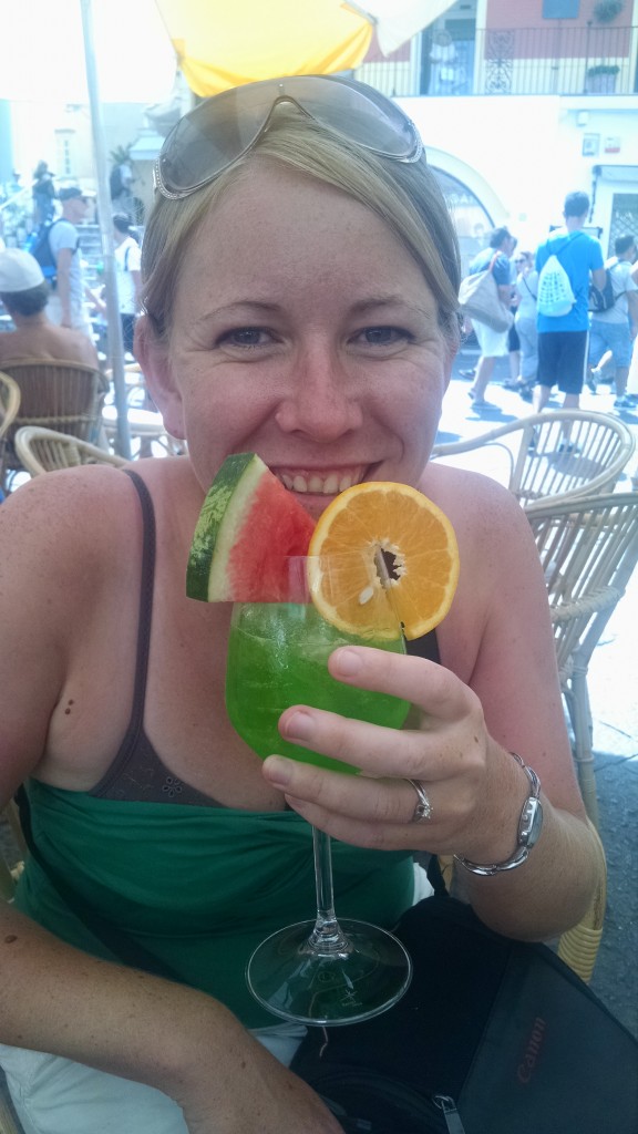 Me with a Midori and lemonade cocktail