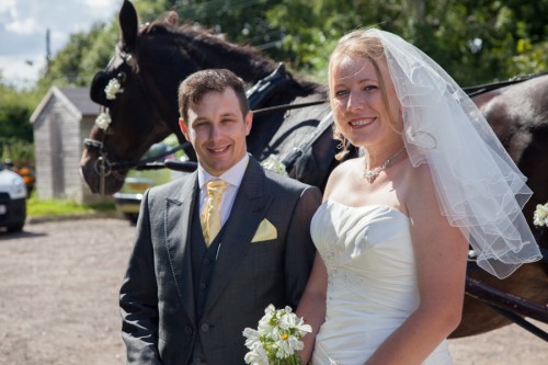 Wedding day with horse and carriage