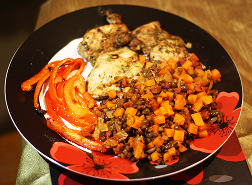 Chermoula Chicken with chorizo lentils and roasted peppers (Hello Fresh)