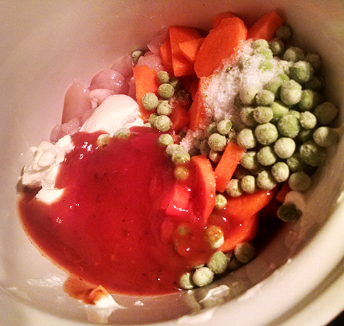 Tomato based chicken dish in the slow cooker