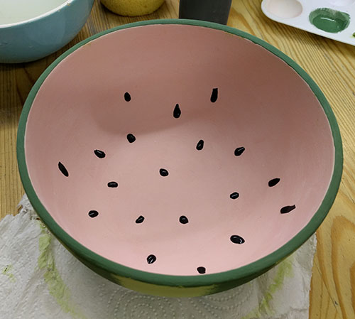 Painted watermelon pottery bowl