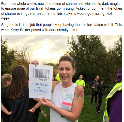 Rugby parkrun Token of Shame