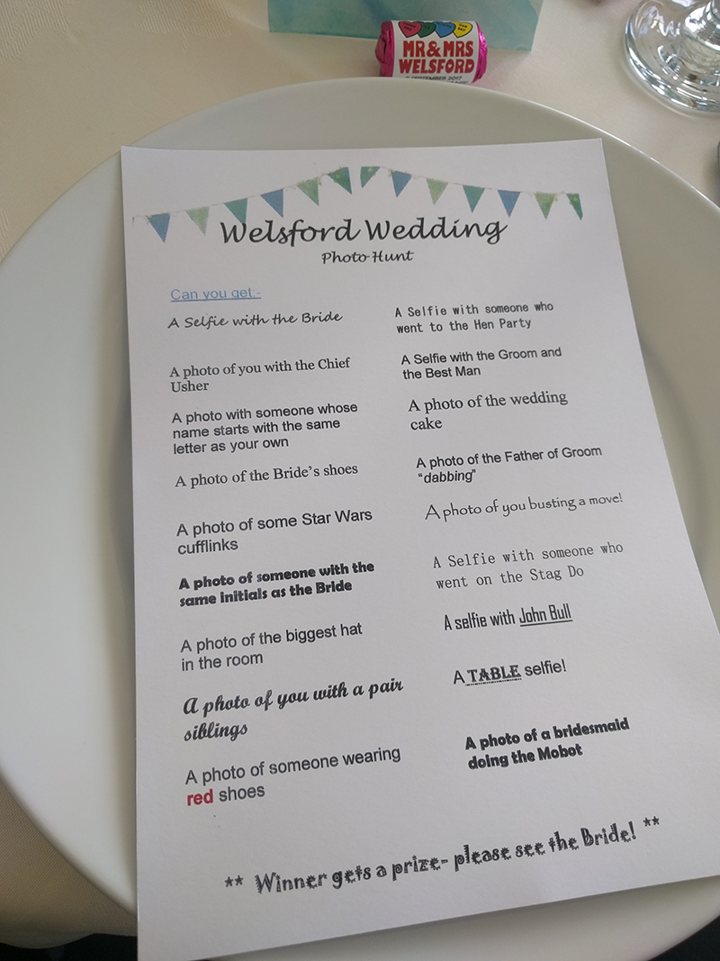 Photo challenge at Steph's wedding