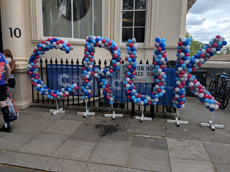 CRUK balloons outside the post race reception